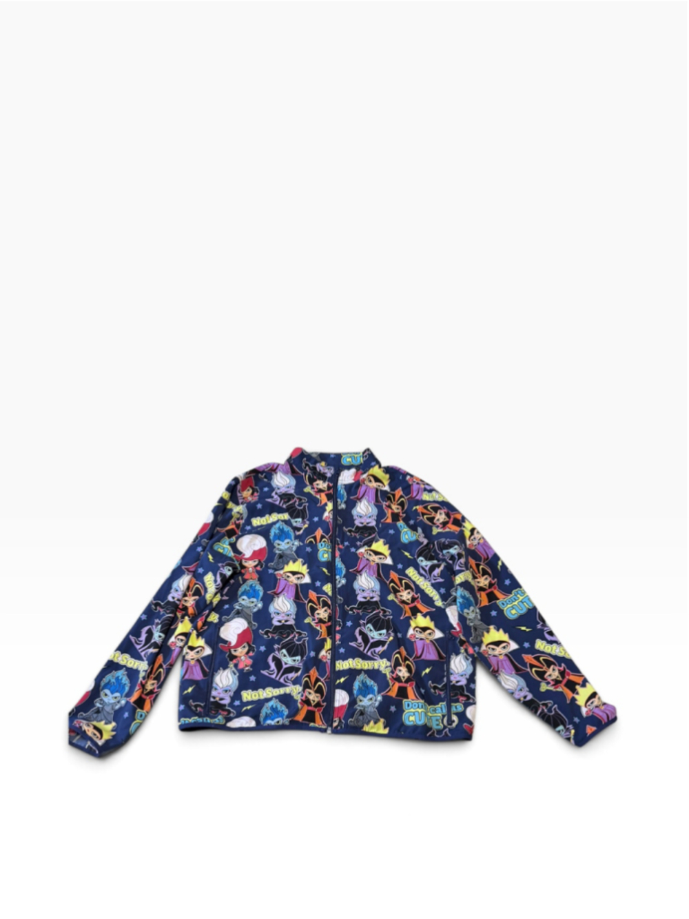 Women's Disney Villains Print Zip-Up Jacket Navy Size XL